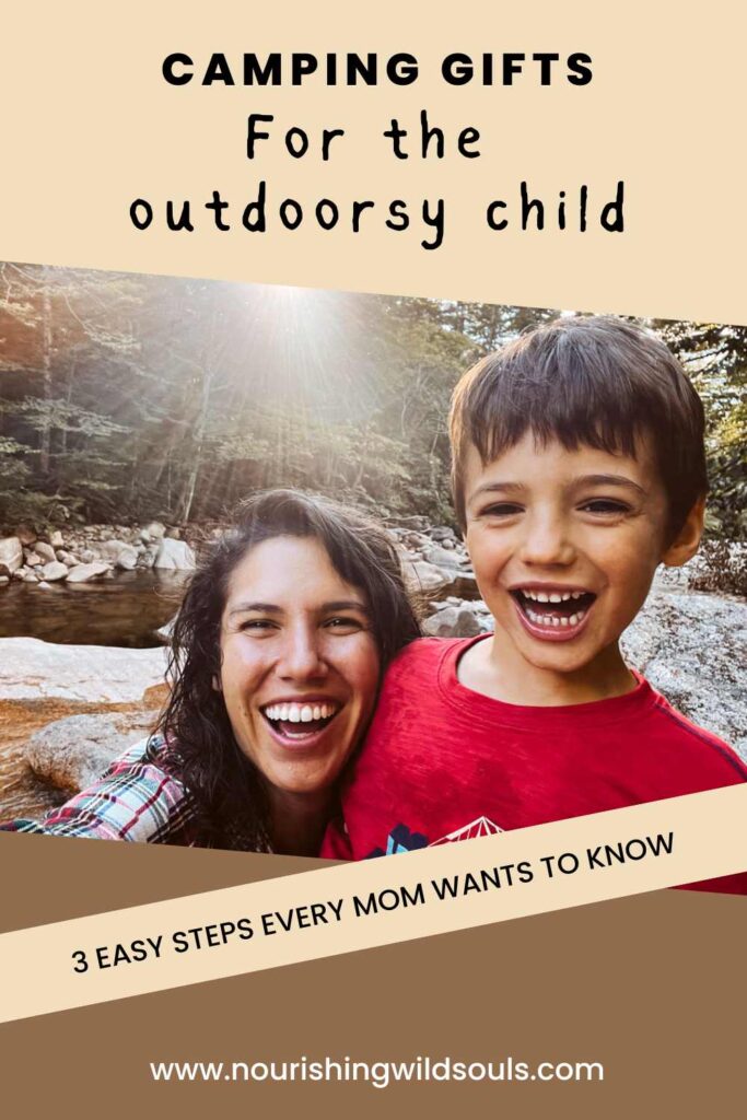 camping gifts for kids list with picture of mother and son outside camping and laughing